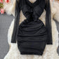 Sexy design, wrinkled and kinked waist, thin square collar and buttocks  2724
