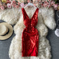 Temperament slim Sequin dress at waist  2828