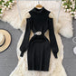 Fashion high neck off shoulder knitted dress  3383