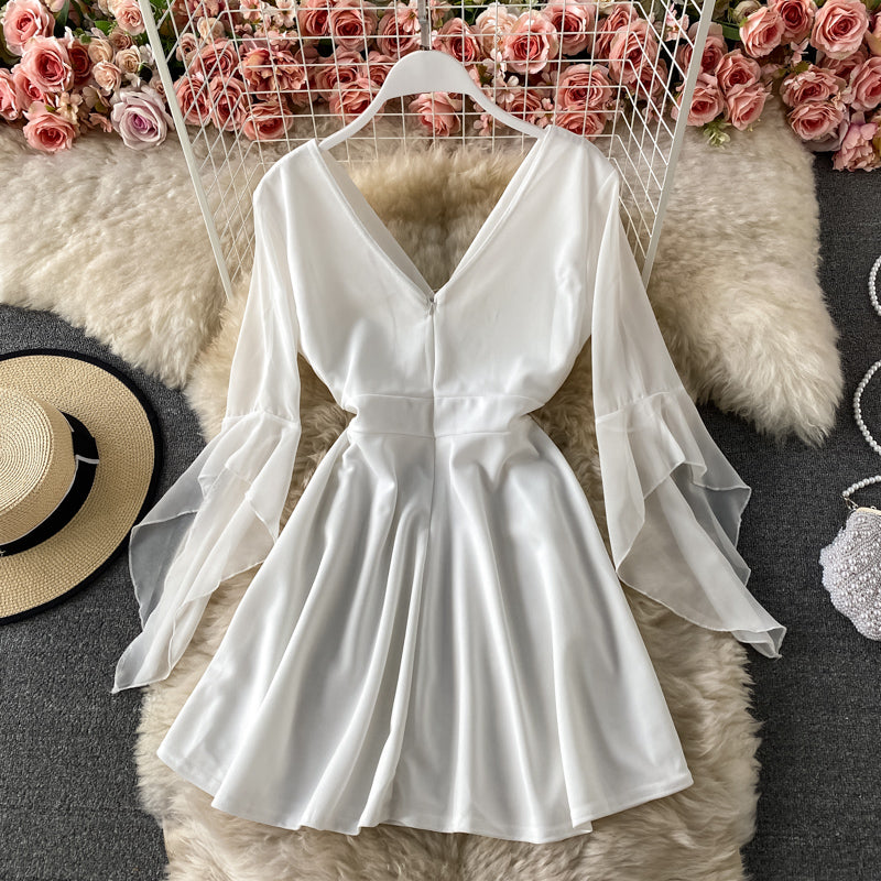 Sexy low cut deep V-neck dress with slim waist  3305