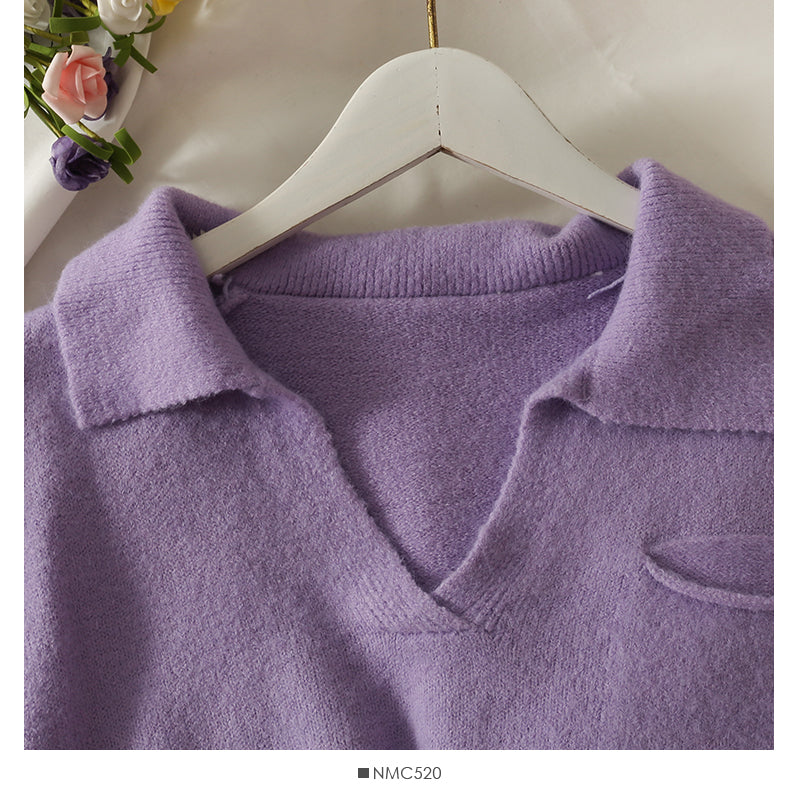 Sweet wind candy color Lapel slim fit Pullover knit  1848