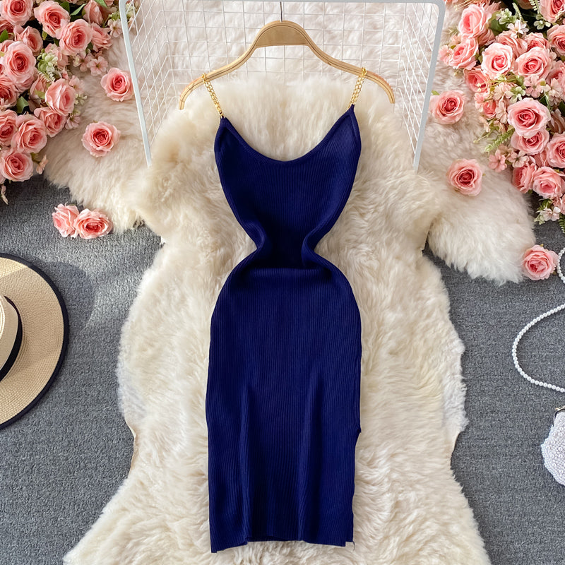 Ice silk knitted suspender dress  2996
