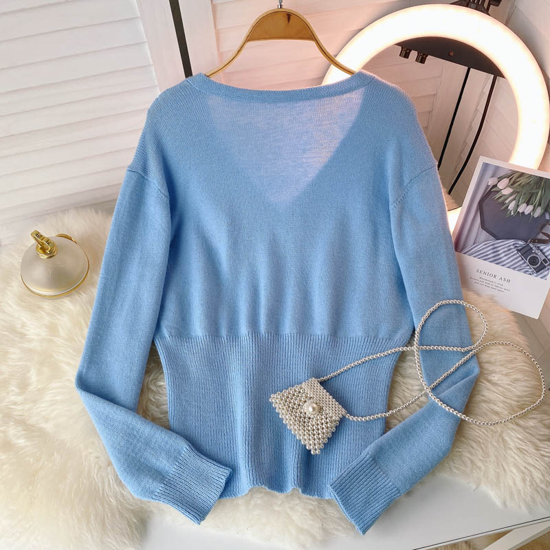 Gestrickter Damenherbst neuer fauler dünner Pullover 1593