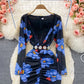 Sexy V-neck printed elastic slim wrap hip dress  3248