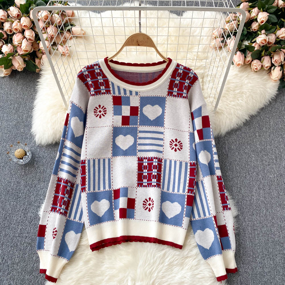 Süßer Strickpullover mit langen Ärmeln 1474