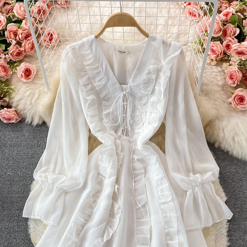Long Sleeve Ruffle V-neck dress  3079