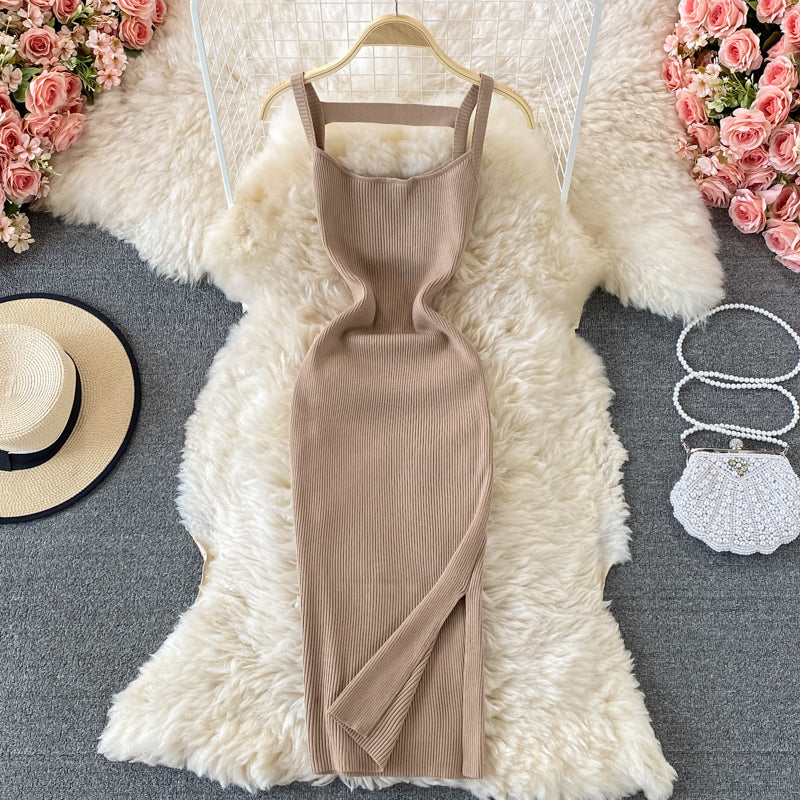 French Open Back suspender knitted dress  3333