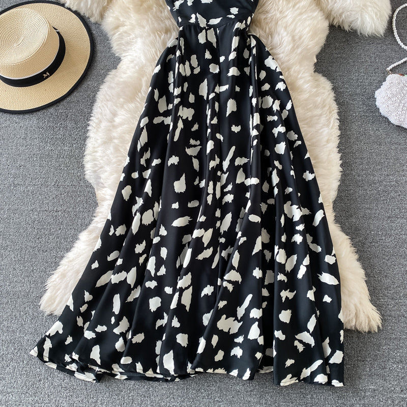 V-neck high waist slim suspender dress  3046