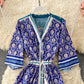 Einreihiges Kleid mit V-Ausschnitt, großer Blumenrock, langer Rock 2969
