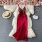 Split skirt Strapless suspender dress  2815