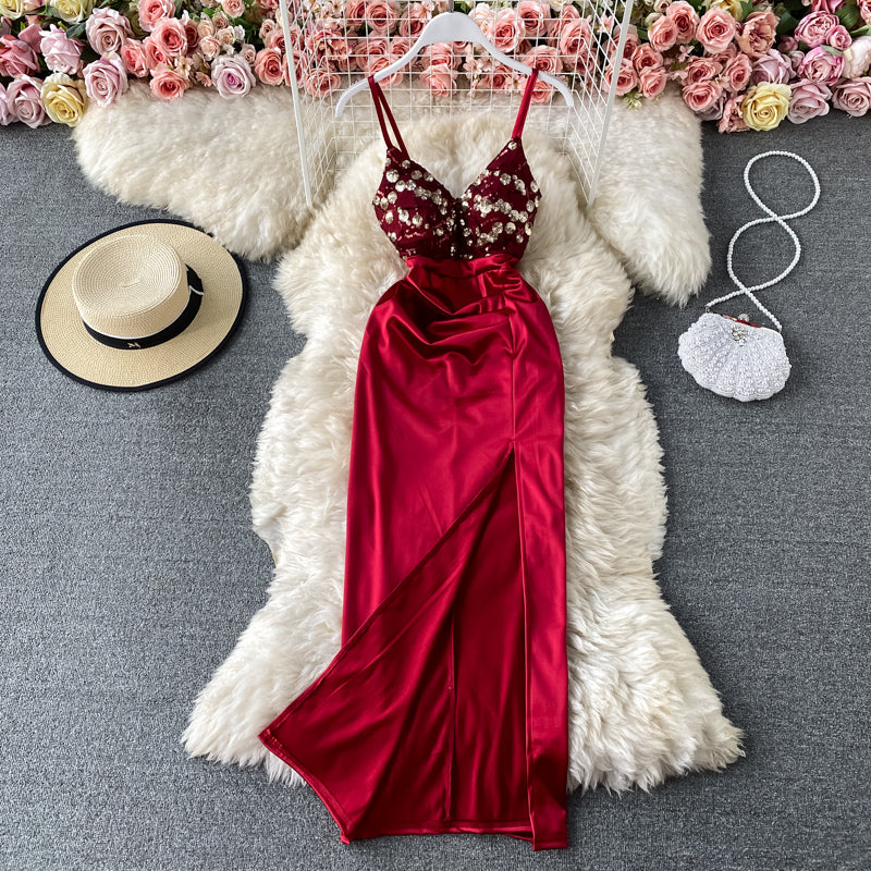 Split skirt Strapless suspender dress  2815