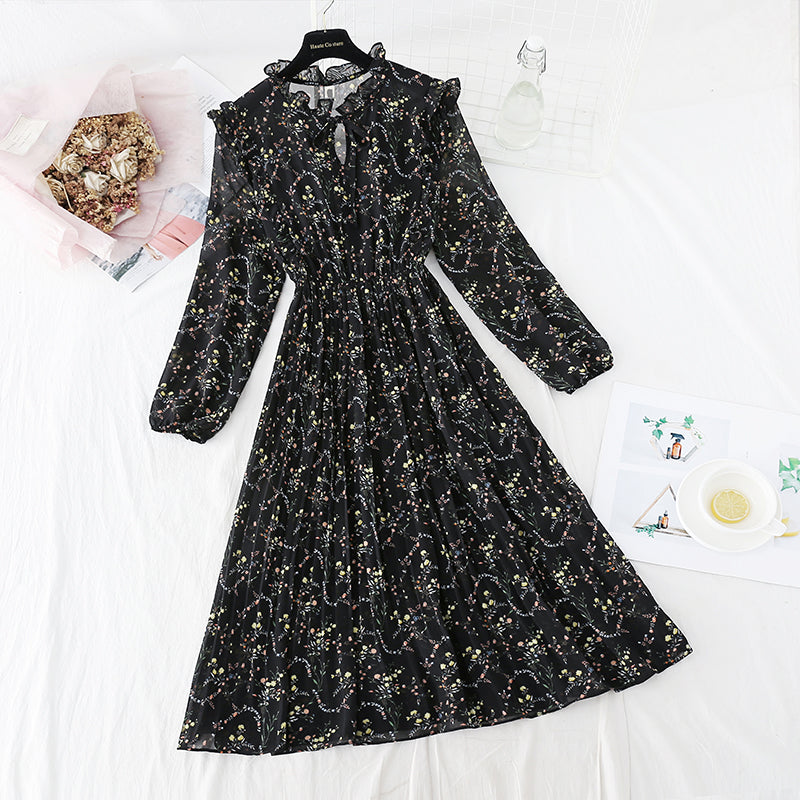 The new women's floral dress shows thin temperament at the waist  2246