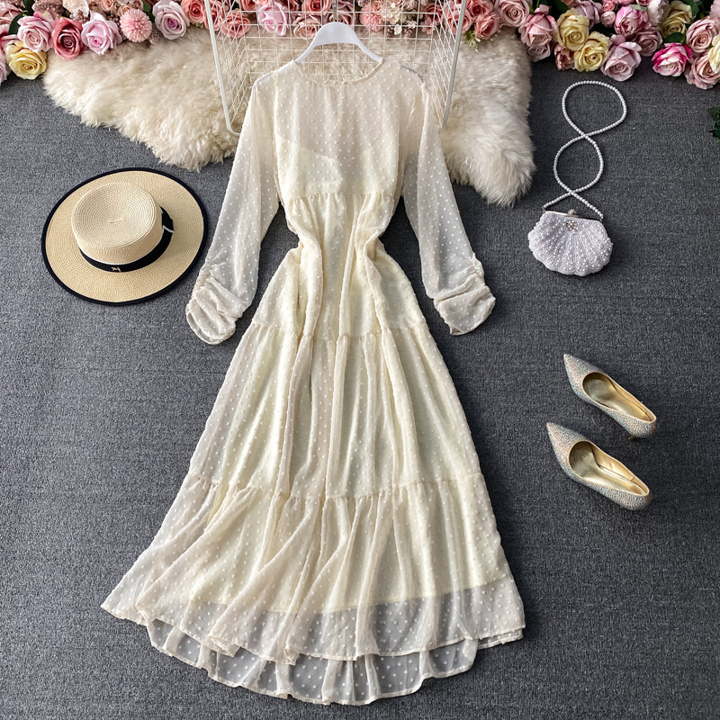 Narrow waist chiffon dress with long sleeves  3029