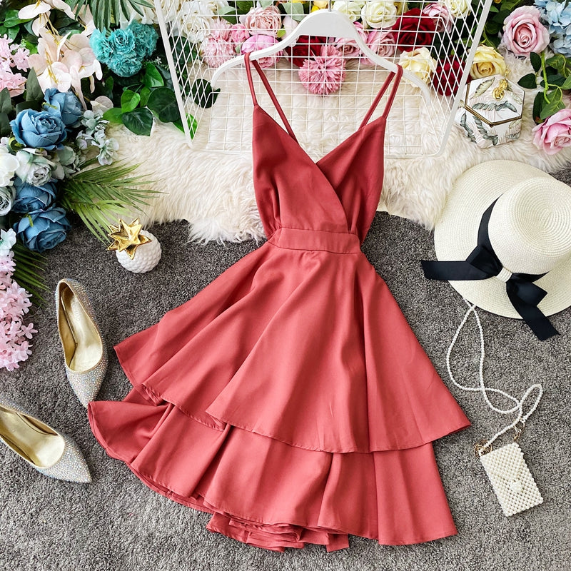 Lotusblatt-Swing-Kleid mit offenem Rücken und überkreuztem Hosenträgerrock, Taillenverschluss 2946