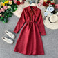 French retro super fairy waist skirt core velvet shirt dress  3401