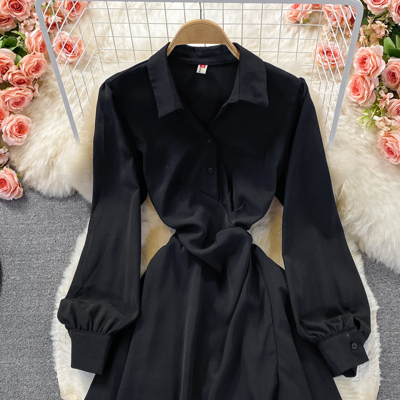Slim long sleeve irregular A-line shirt skirt  2860