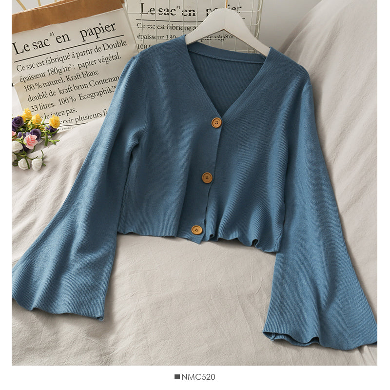 Minority short trumpet sleeve three button slim knit women  1706