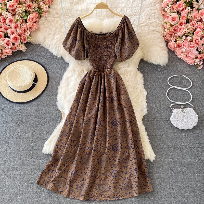 Slim square neck bubble sleeve dress  3061