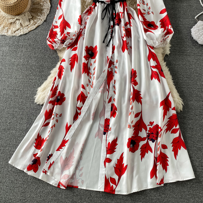 Slim and slim, lotus leaf border, waist closed and large swing A-shaped skirt  2967