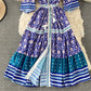 Einreihiges Kleid mit V-Ausschnitt, großer Blumenrock, langer Rock 2969