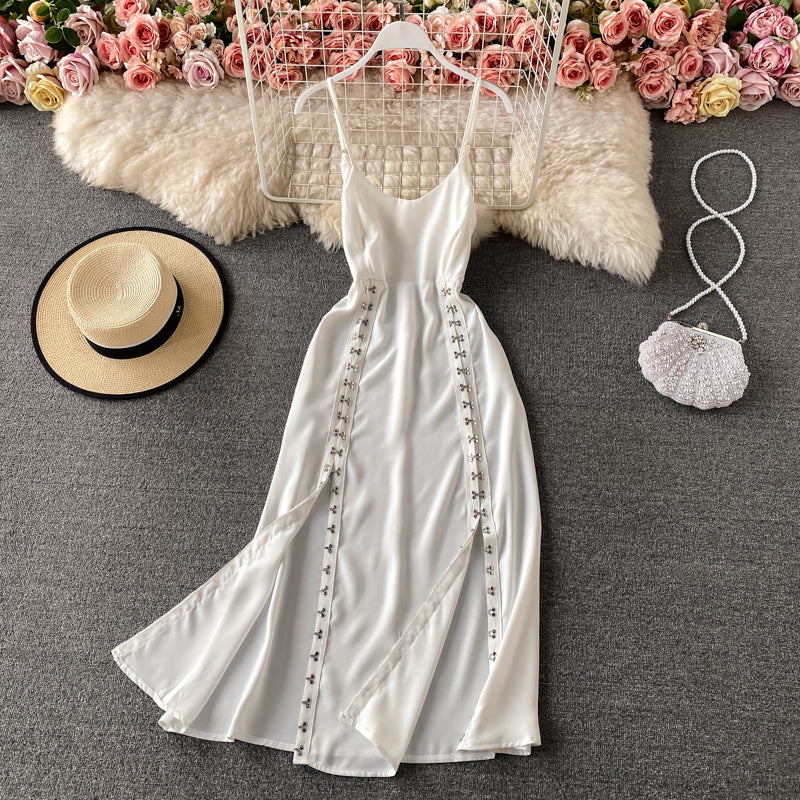 Sexy split suspender skirt high waist slim dress  3306