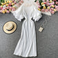 Ruffled large flared sleeve Pleated Dress  2758