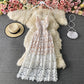 Sling one shoulder hollowed out water-soluble lace dress  2801