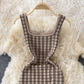 Suspender skirt shows thin ice silk knitted Plaid Hip Wrap Dress  2756