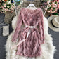 Round neck fluffy long sleeve Hip Wrap A-line skirt  2880