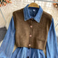 High waist slim long sleeve Lapel denim dress  3378