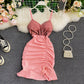 Suspender skirt low chest V-neck waist tight hip drawstring fishtail skirt  2931