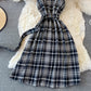 French retro Plaid strap skirt versatile backless A-line dress  2867