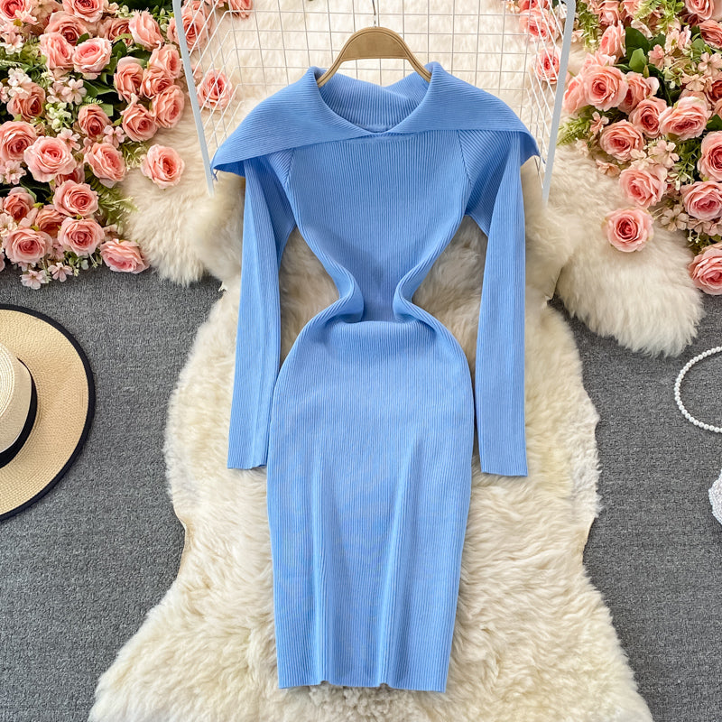 Age reducing sweet baby collar tight elastic knitted dress  2914