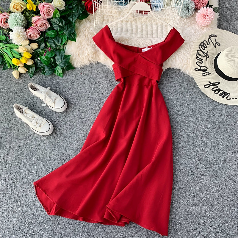 Line neck backless dress  2924