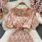 Round neck short sleeve Floral Chiffon fishtail dress  2894