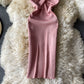 Pleated slim wrap hip short suspender bottomed skirt  2882