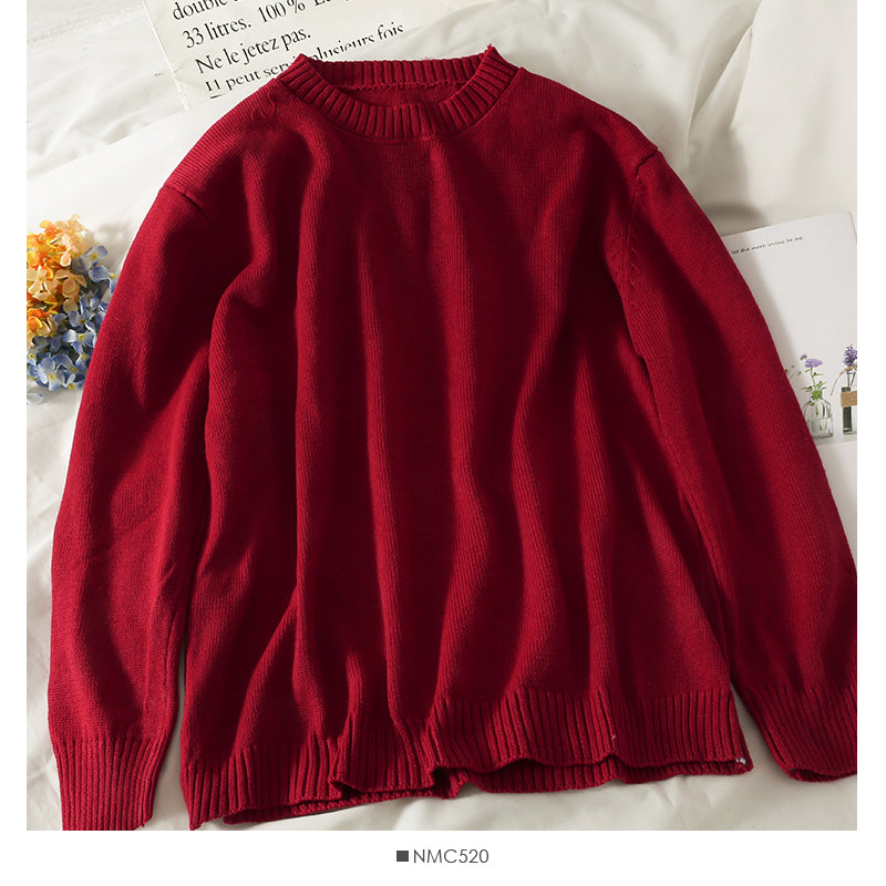 Lockerer und dünner einfarbiger Pullover mit Rundhalsausschnitt für Damen 1818