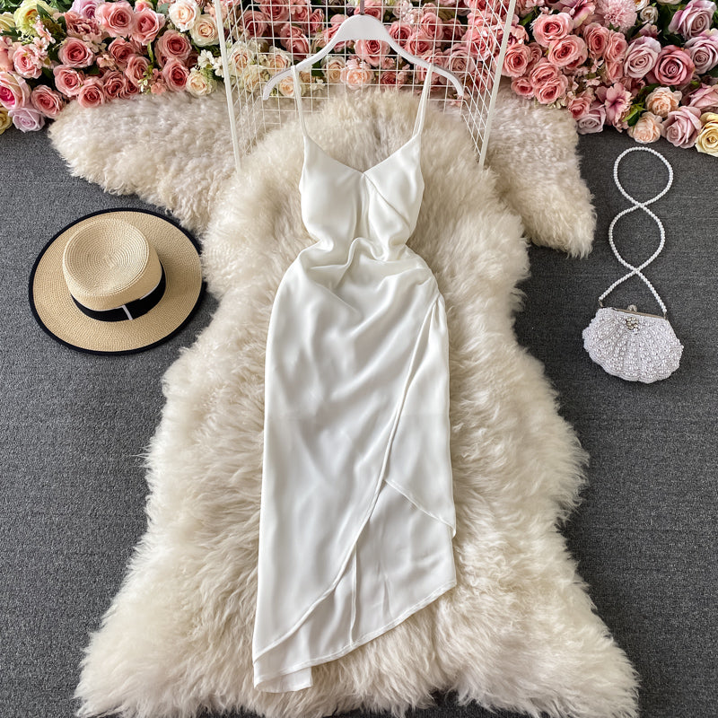 Celebrity sexy V-neck irregular suspender dress with bra  3434