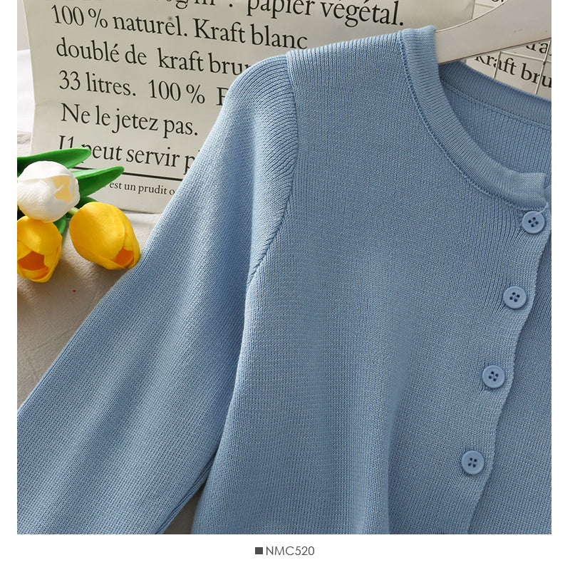 Netzroter, gleicher, einreihiger, kurzer, eng anliegender, langärmliger Strickcardigan 1694