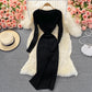 Tight elastic knitted skirt waist closing temperament split dress  2858