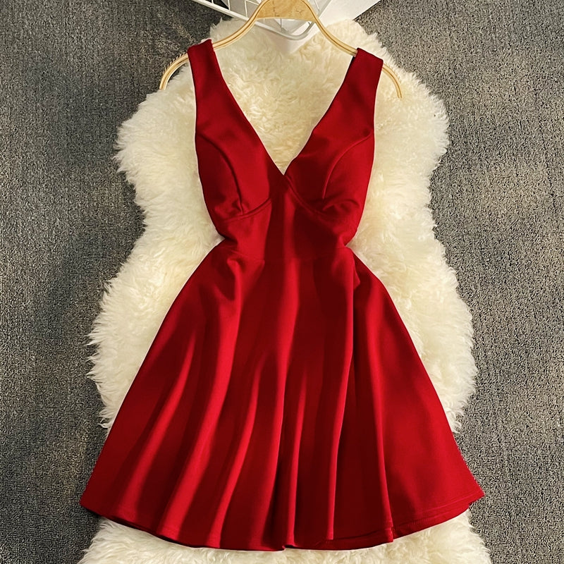 Korean sexy high waist suspender skirt careful machine backless A-shaped skirt  3186