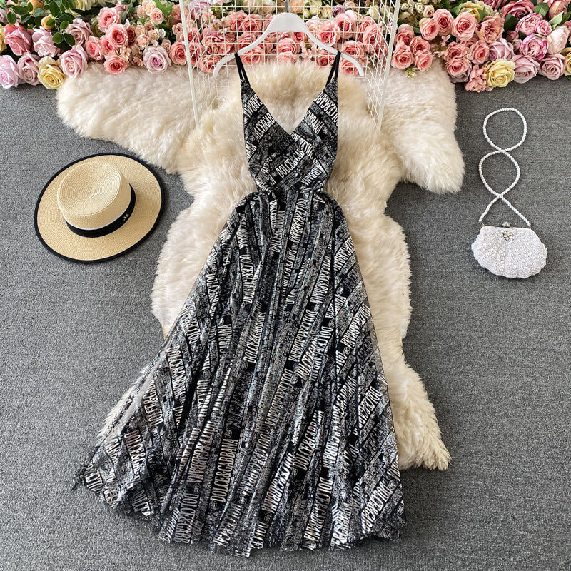 Retro slim slim A-line dress  3429