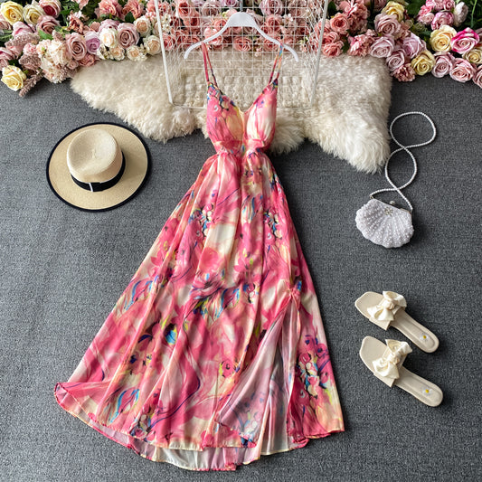 Rückenfreies, trägerloses Kleid mit Hosenträgern und zerrissener Taille 2837