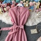 Striped light mature dress with slim waist  2947
