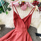 Lotusblatt-Swing-Kleid mit offenem Rücken und überkreuztem Hosenträgerrock, Taillenverschluss 2946