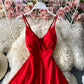 Low cut V-neck open back waist closed Strapless A-line skirt  2739