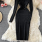 Hanging neck and off shoulder celebrity temperament sexy tight Hip Wrap Skirt  2762