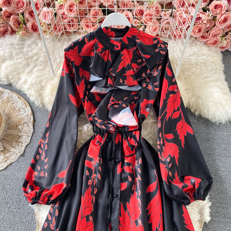 Slim and slim, lotus leaf border, waist closed and large swing A-shaped skirt  2967