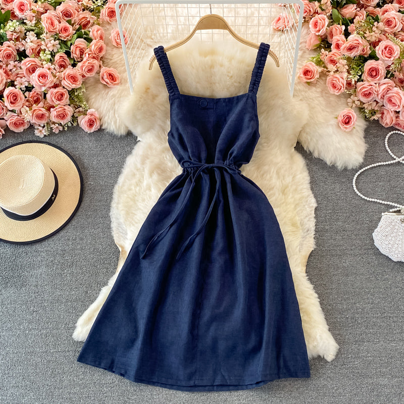 Gentle wind closing waist thin corduroy dress  3234