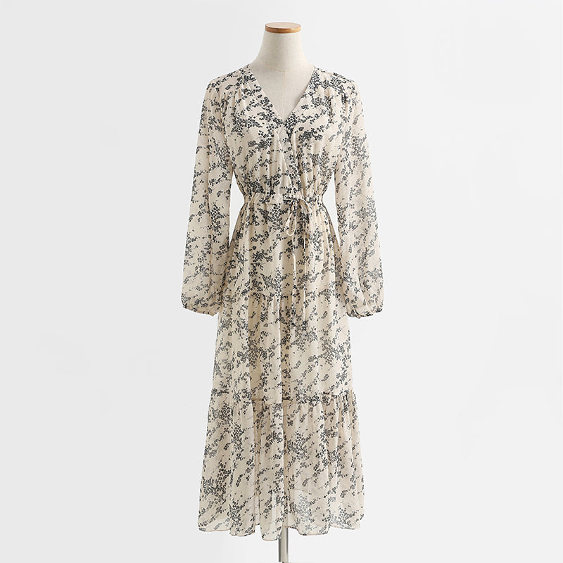Long sleeved Chiffon floral skirt, thin during tea break  2131